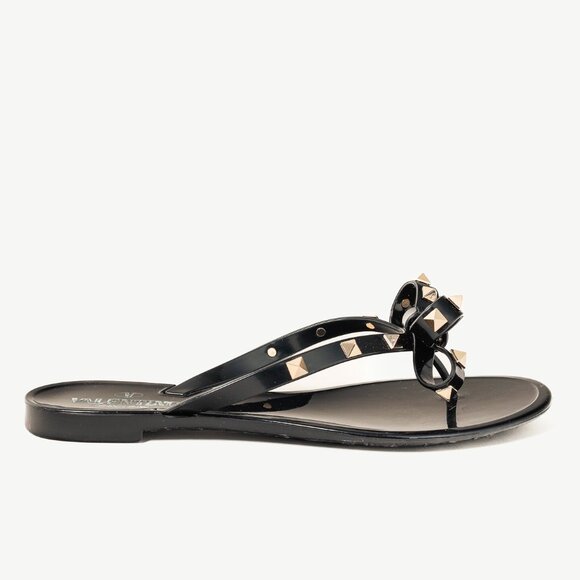 Valentino Garavani Nero Rockstud Bow Jelly Thong Sandals - Picture 2 of 10